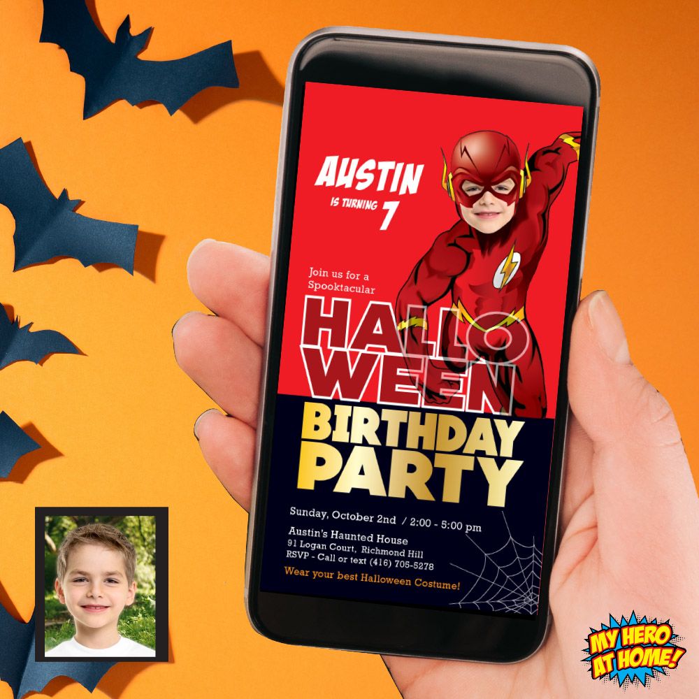 Halloween Flash party invitation, Halloween Flash phone invite, Spooky Super heroes party, Halloween Flash mobile, Halloween Flash digital. 971