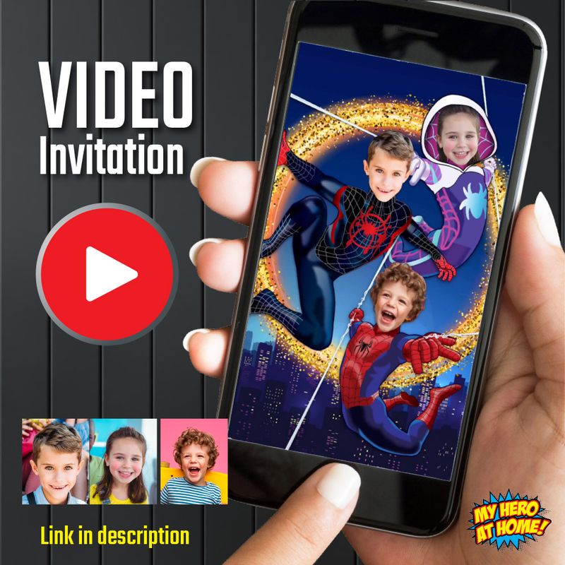 Siblings Spiderman video invitation, Joint spiderman video invitation, 3 children spiderman video invitation, 3 kids spiderman video. 977
