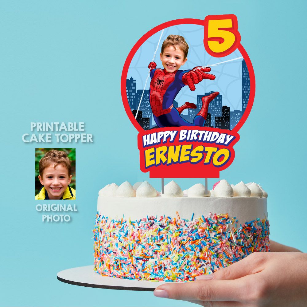 Spiderman Cake topper with photo, Spiderman printable cake topper, Spiderman cake decoration, Spiderman DIY cake, Spiderman theme Party. 980
