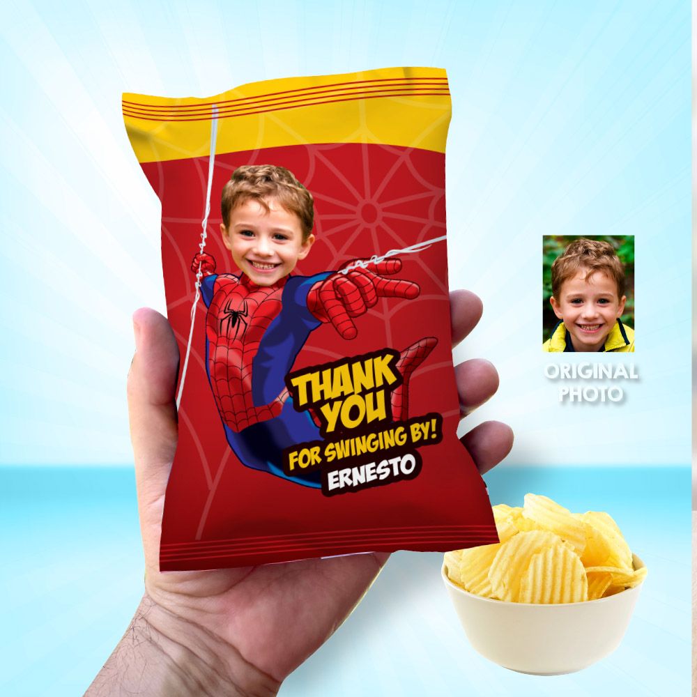 Spider-man chip bags party favors, Spider-man Chip Bag Wrapper, Custom Spider-man Chip Bag label, Spider-man party decor, DIY chip bags. 982