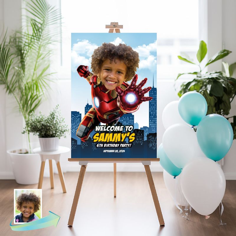 Iron Man Welcome sign with photo, Iron Man welcome party, Iron Man Birthday Sign, Iron Man Party Entrance Print, Iron Man Welcome. 985