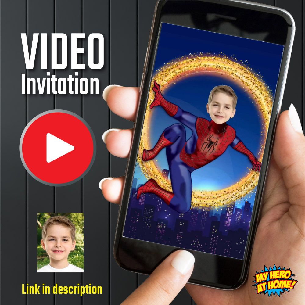 Spider-Man Birthday Video Invitation with photo, Spider-Man Party Animated Invitation, Spiderman Party Video Invitation. 992