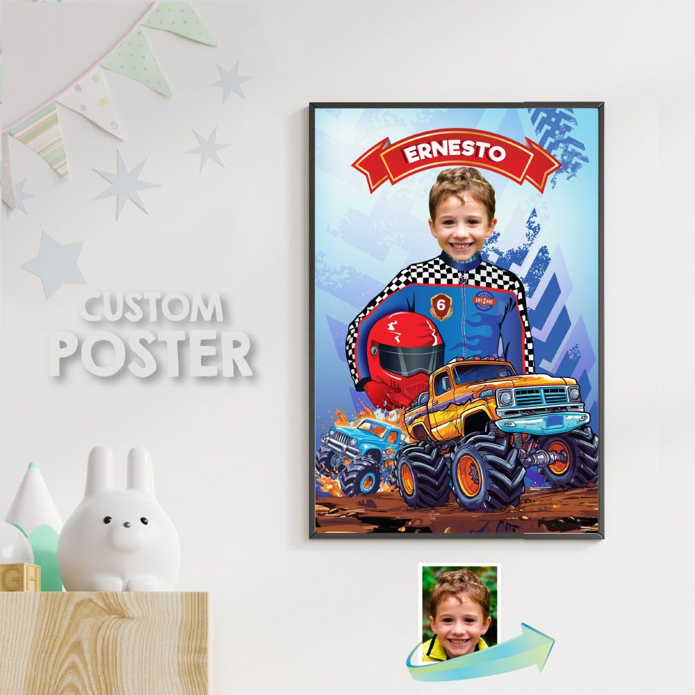 Monster Truck Print with photo, Printable Monster Truck Gifts, Monster Truck Smash Crash decor, Monster Trucks bedroom decoration. 994