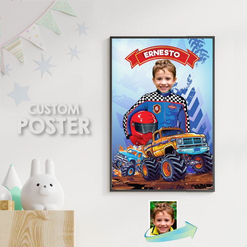 Monster Truck Print with photo, Printable Monster Truck Gifts, Monster Truck Smash Crash decor, Monster Trucks bedroom decoration. 994