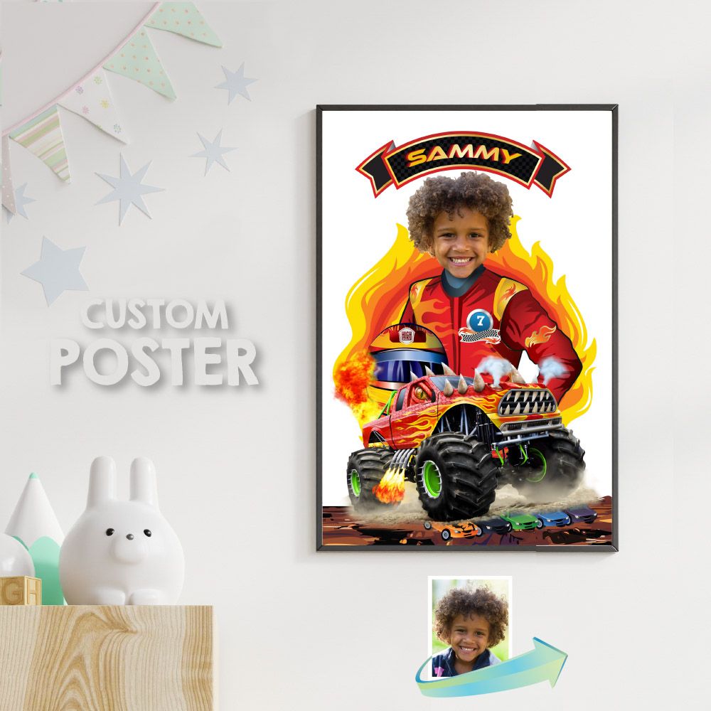 Monster Truck Print with photo, Printable Gifts for Monster Trucks fans, Monster Truck backdrop, Monster Trucks bedroom theme decor. 997