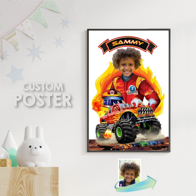 Monster Truck Print with photo, Printable Gifts for Monster Trucks fans, Monster Truck backdrop, Monster Trucks bedroom theme decor. 997