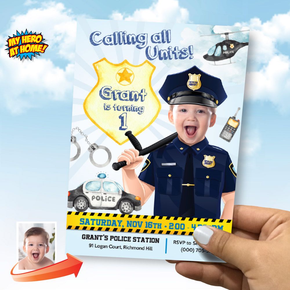 Baby Police Party Invitation, Baby Police template invite, Police 1st birthday Invitation, Police 1st party invitation template. 2006