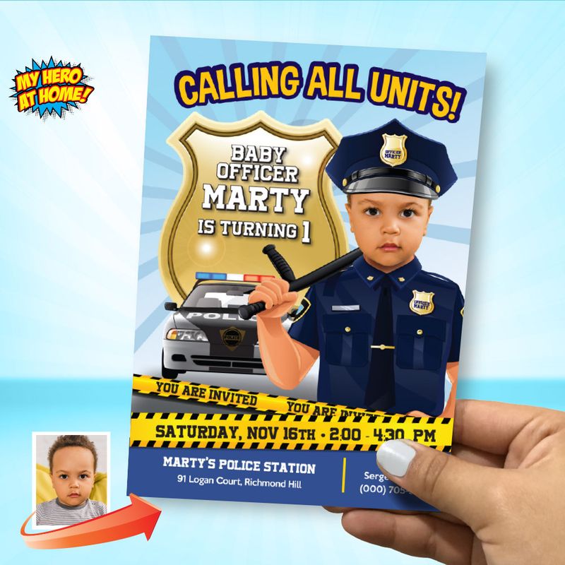 Police 1st Party Invitation, Police 1st template invite, Baby Police 1st birthday Invitation, Baby Police 1st party digital invitation. 2005