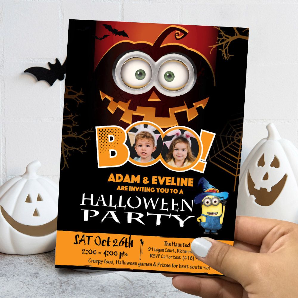 Minion Siblings Halloween Invitation, Joint Halloween Minions template, Siblings Minions Halloween Party, Minions flyer Invitation. 050