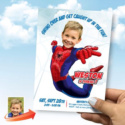 Spiderman Birthday Party Invitation with photo, Spiderman Party template, Spiderman online, Spiderman theme party, Spiderman flyer. 978