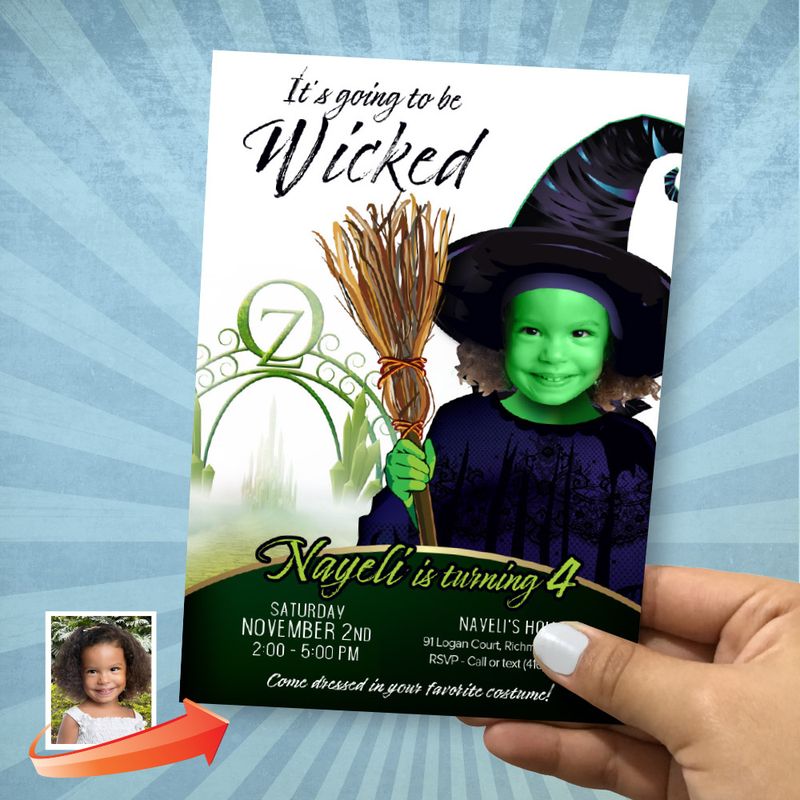 Elphaba Birthday Party Invitation with photo, Wicked party invitation, Wicked Halloween invitation, Wicked evite, Wicked invitation. 2015