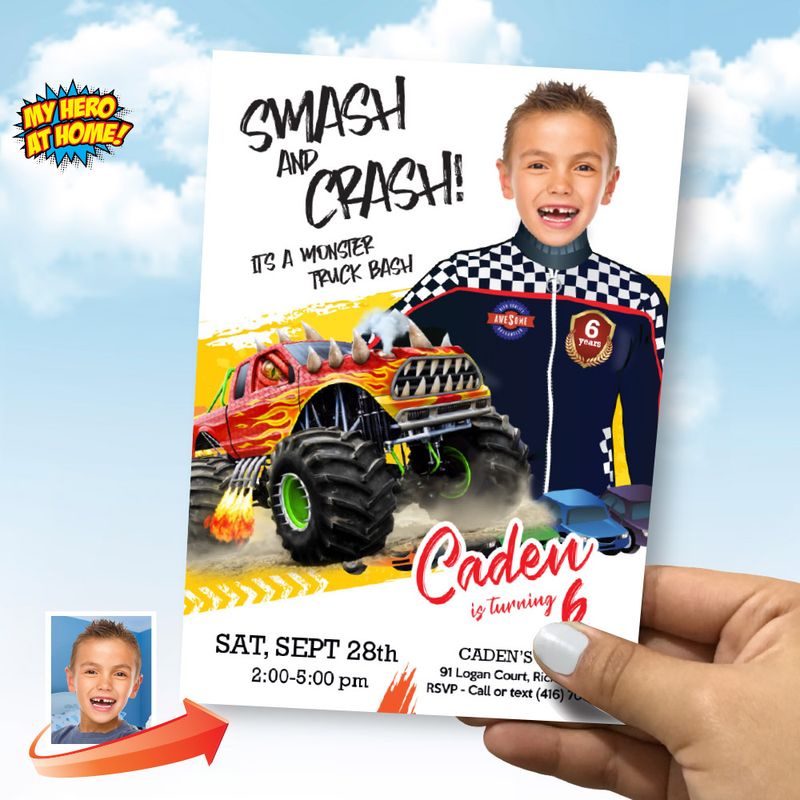Monster Truck birthday Invitation, Monster Truck digital, Monster Truck theme party, Monster Truck Invite, Monster Truck favors tags. 902
