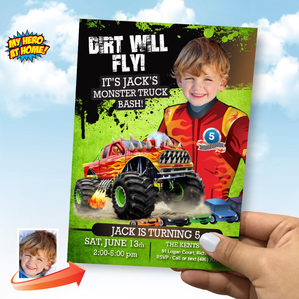 Monster Truck Invitation with your Photo, Monster Truck digital, Monster Truck Bash invitation, Monster Truck online Invitation. 444