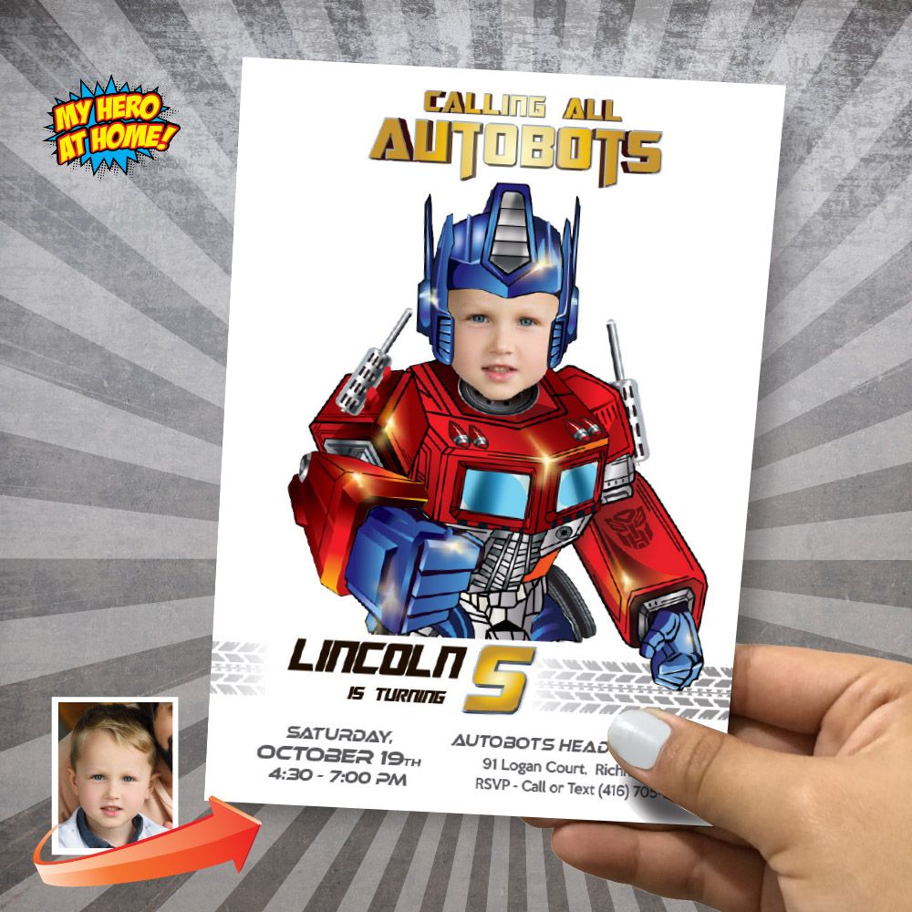 Optimus Prime Birthday Party Invitation with photo, Optimus Prime Digital Invite, Optimus Prime evite. 2025