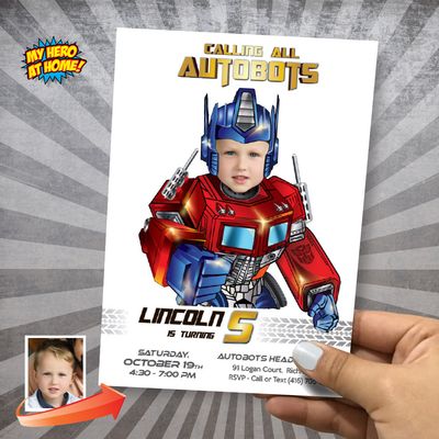 Optimus Prime Birthday Party Invitation with photo, Optimus Prime Digital Invite, Optimus Prime evite. 2025