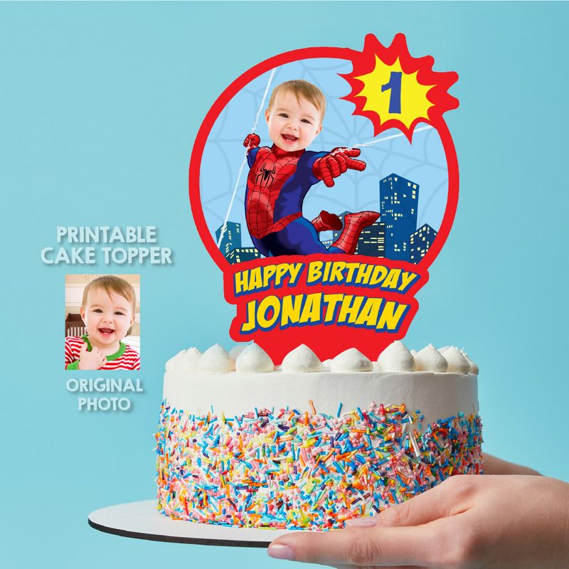 Baby Spiderman Cake topper with photo, Spiderman printable cake topper, Spiderman 1st birthday cake, Spiderman Baby cake topper. 2033