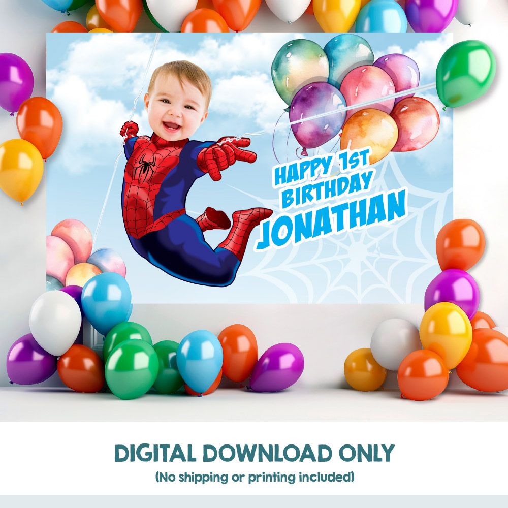 Baby Spiderman Banner with photo, Custom Spider-Baby Birthday Backdrop, Spiderman Baby Banner, Spiderman Backdrop, Spiderbaby decor. 2001