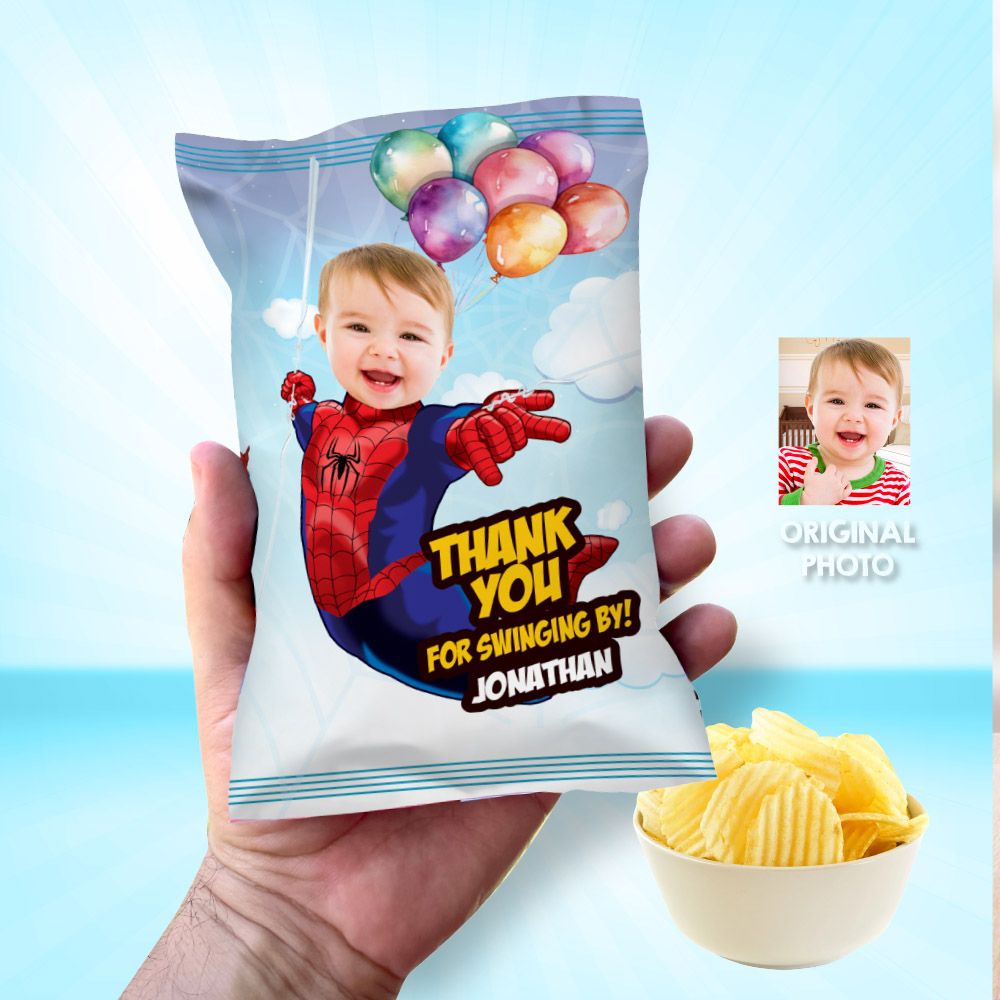 Baby Spiderman chip bags party favors, Baby Spiderman Chip Bag Wrapper, Spider-baby Chip Bag label, Spider-baby party decoration. 2035
