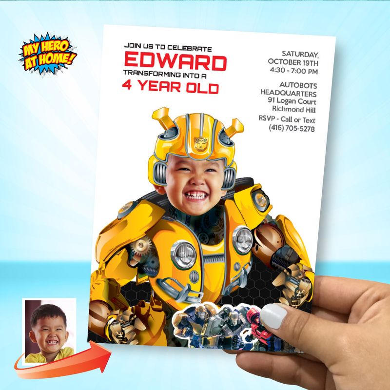Bumblebee Invitation with photo, Bumblebee Birthday template, Bumblebee party flyer, Bumblebee favor labels. 2029