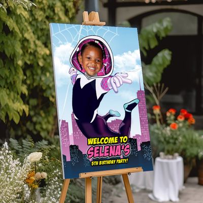 Gwen Stacy Welcome sign with photo, Gwen Stacy welcome party, Spider Girl Birthday Sign, Spider Girl Party Entrance Print. 2038