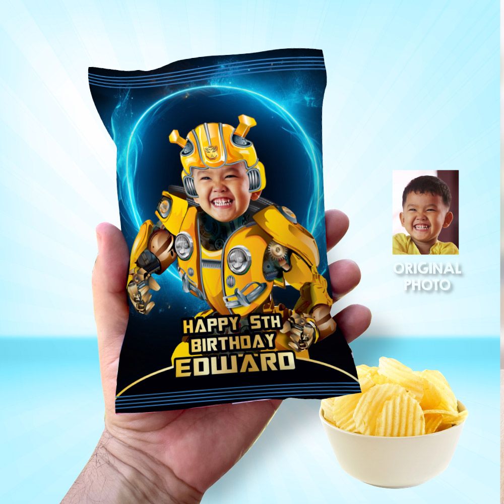 Bumblebee chip bags party favors, Bumblebee Chip Bag Wrapper, Custom Transformers Chip Bag label, Autobots party decor, Autobots chip bags. 2043