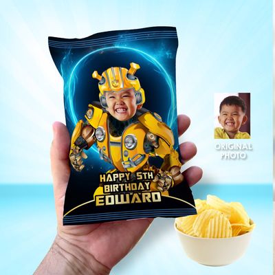 Bumblebee chip bags party favors, Bumblebee Chip Bag Wrapper, Custom Transformers Chip Bag label, Autobots party decor, Autobots chip bags. 2043