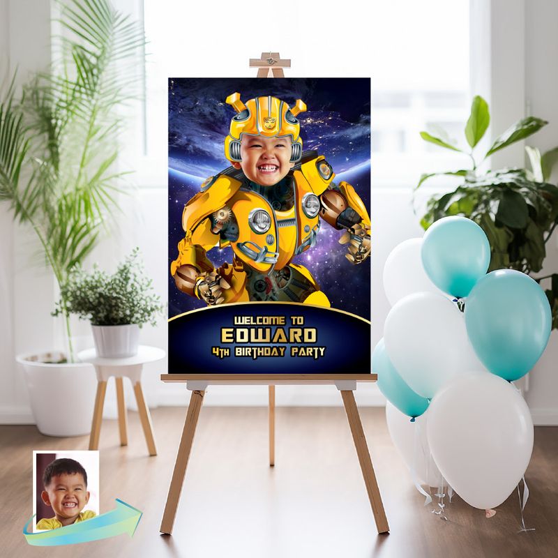Bumblebee Welcome sign with photo, Bumblebee welcome party, Autobots Birthday Sign, Bumblebee Party Entrance Sign, Autobots Welcome sign. 2044