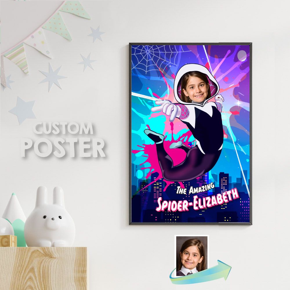 Custom Gwen Stacy Poster with photo, Gwen Stacy Wall decor, Gwen Stacy Printable Gifts, Edgy Gwen Stacy Prints, Cool Ghost spider print. 2046