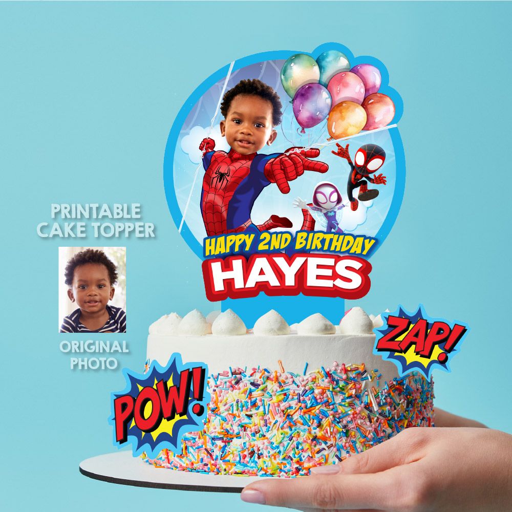 Spidey Cake topper with photo, Spidey printable cake topper, Spidey and friends birthday cake, Cake topper of Spidey, Spidey cake ideas. 2050 740CT
