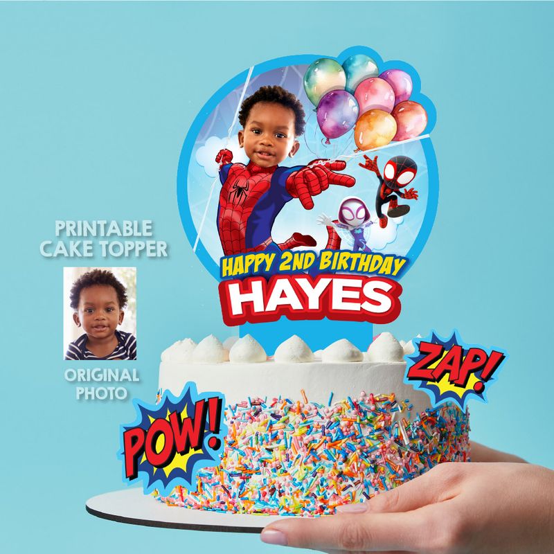 Spidey Cake topper with photo, Spidey printable cake topper, Spidey and friends birthday cake, Cake topper of Spidey, Spidey cake ideas. 2050 740CT