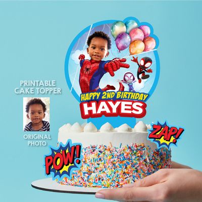 Spidey Cake topper with photo, Spidey printable cake topper, Spidey and friends birthday cake, Cake topper of Spidey, Spidey cake ideas. 2050