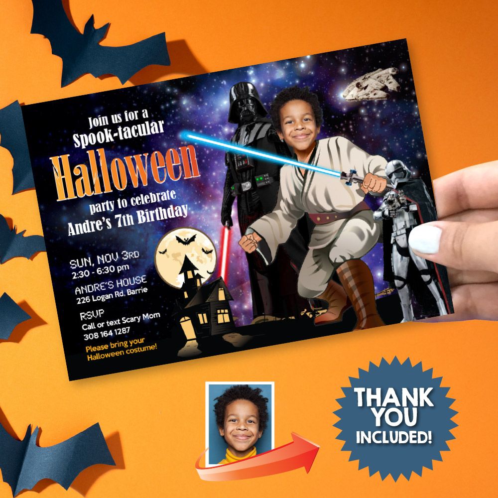 Star Wars Halloween Invitation, Star Wars Halloween Party, Halloween Star Wars birthday, Jedi Halloween Birthday, Halloween Jedi Party. 032