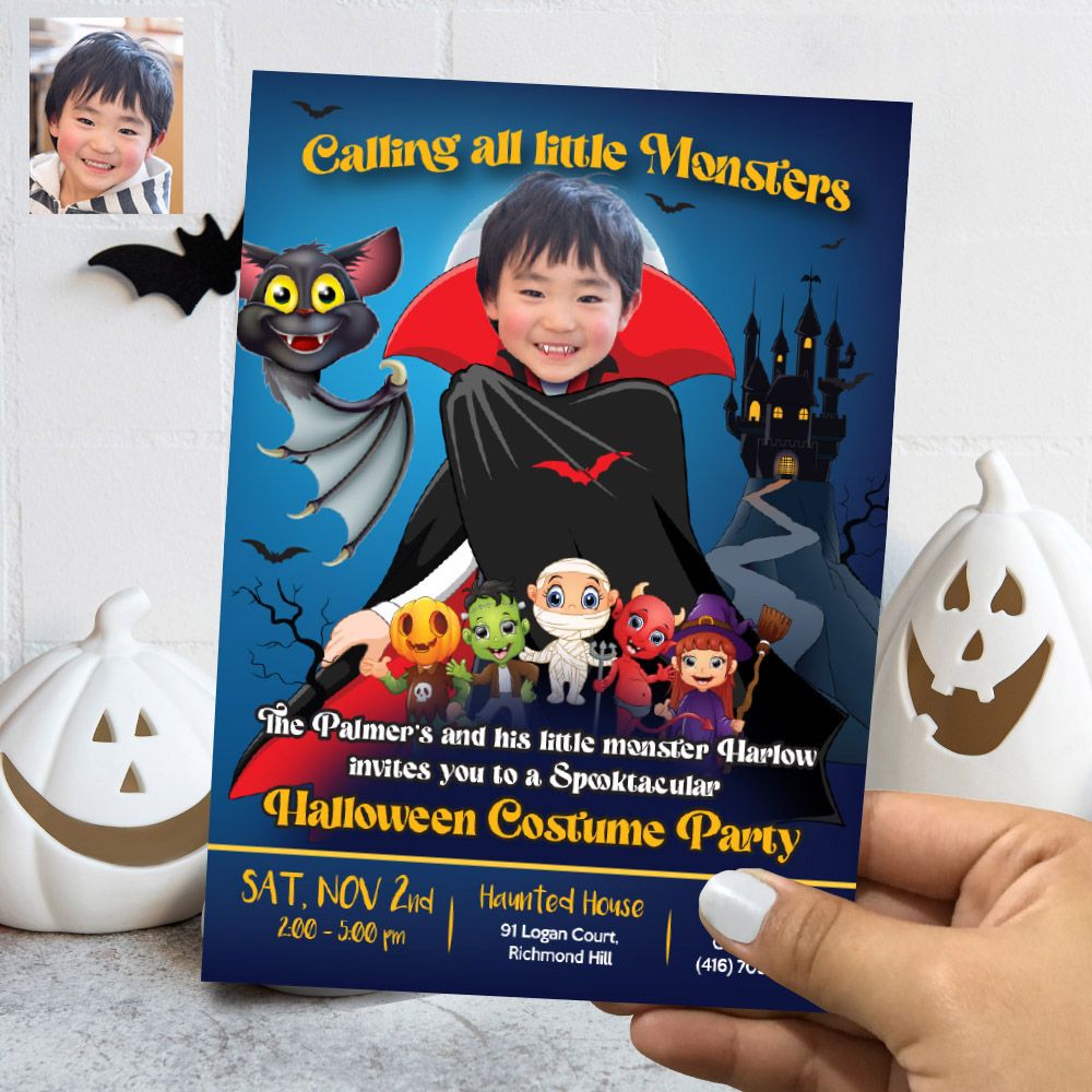 Little Dracula Halloween Invitation, Monsters Halloween invitation, Dracula and Monsters Halloween party, Dracula template invitation. 315B