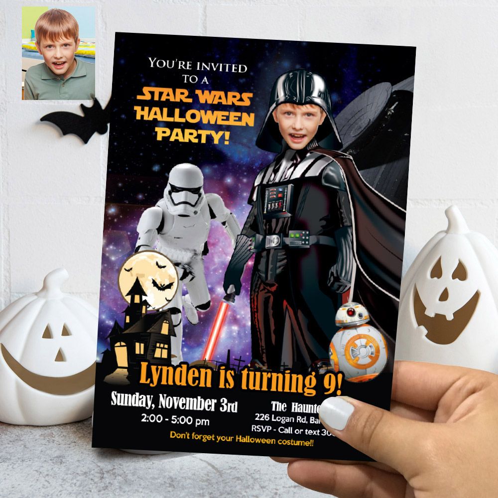 Darth Vader Halloween Invitation, Dark Side Halloween party, Halloween Darth Vader invite, Dark Side Star Wars Halloween party invite. 009H