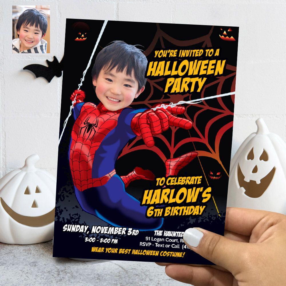 Spiderman Halloween Invitation, Halloween Spiderman template, Spider Halloween party template, Spooky Spiderman flyer, Spidey Halloween 104B
