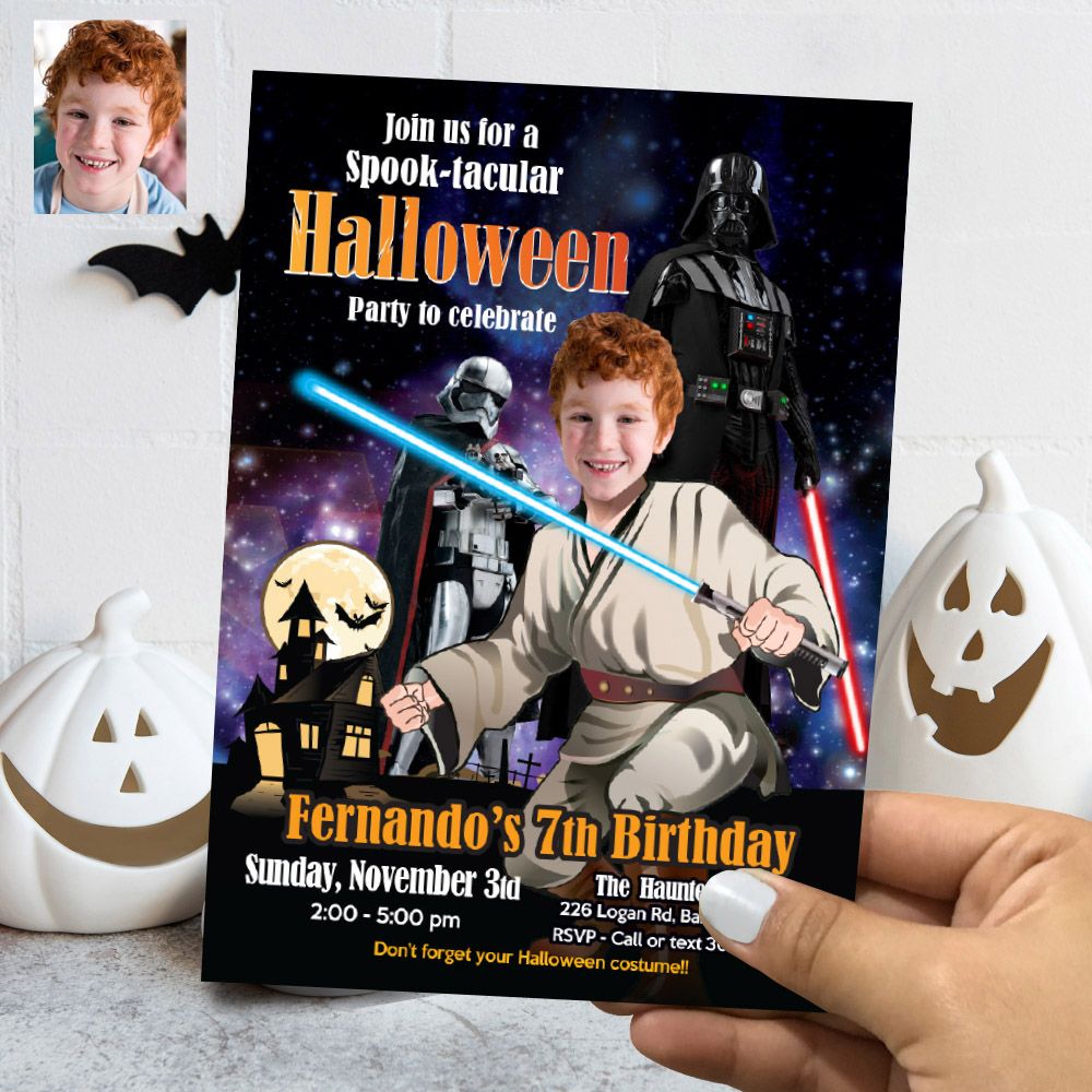 Personalized Star Wars Halloween Invitation with photo, Star Wars Halloween template with photo, Halloween Star Wars theme Party. 032N