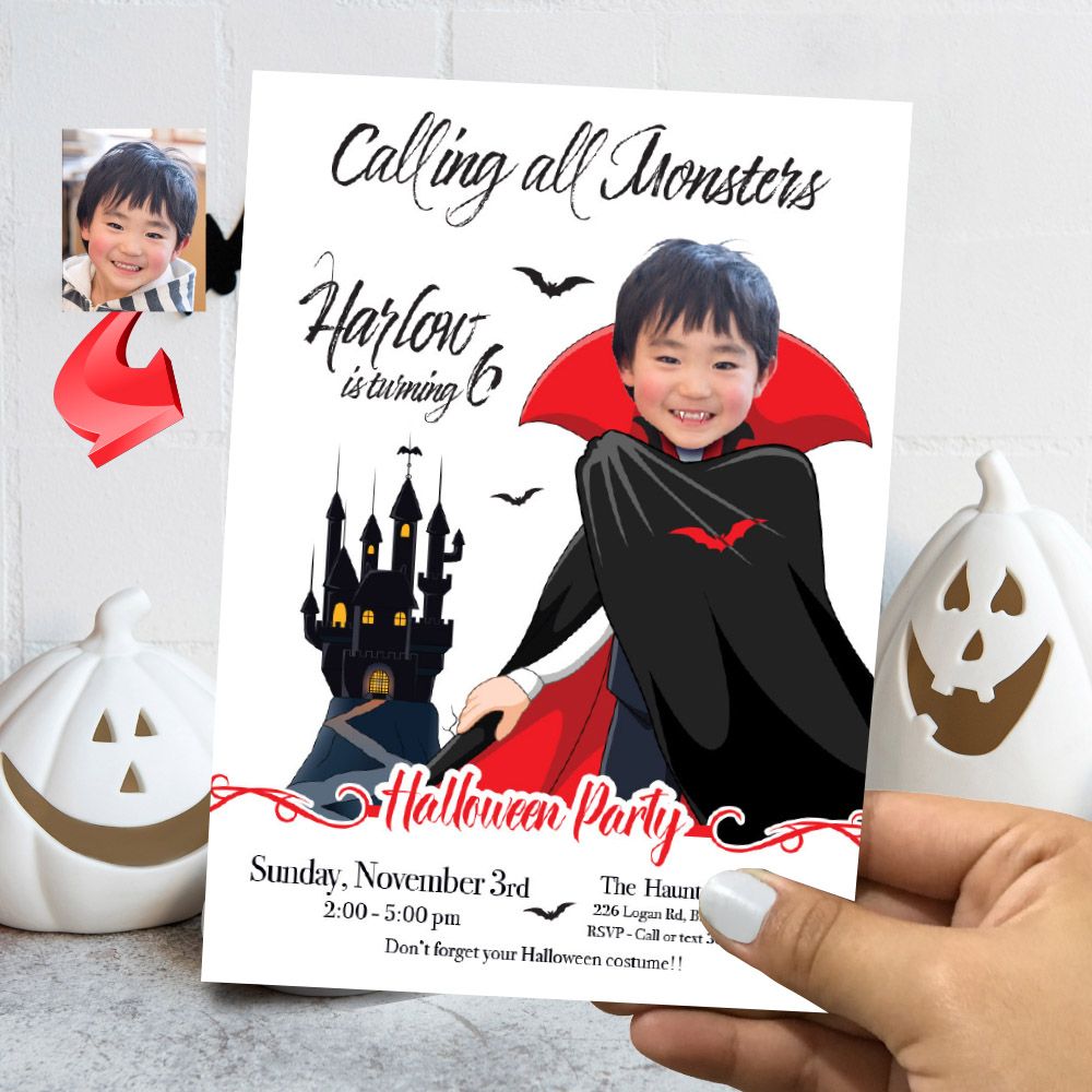 Little Dracula Halloween Birthday Invitation, Calling all Monsters Halloween invitation, Dracula and Monsters Halloween party. 2054