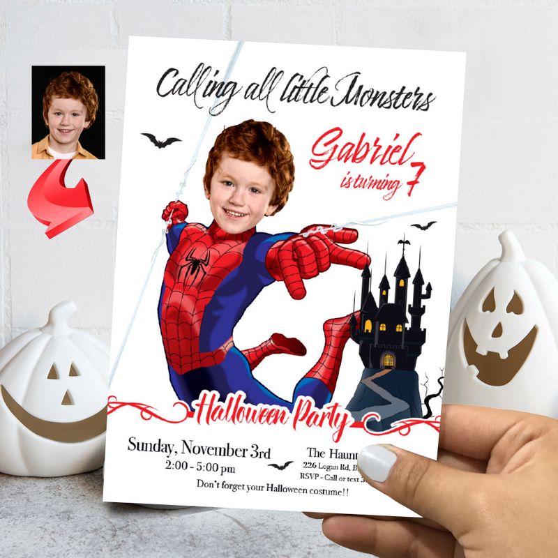 Spider-man Halloween birthday Invitation, Halloween Spider-man template, Calling all monsters spiderman invite, Spooky Spiderman flyer. 2056