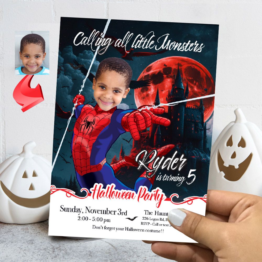 Halloween birthday Spiderman Invitation, Spider-man Halloween template, Calling all superheroes halloween invitation, Spidey Halloween. 2058
