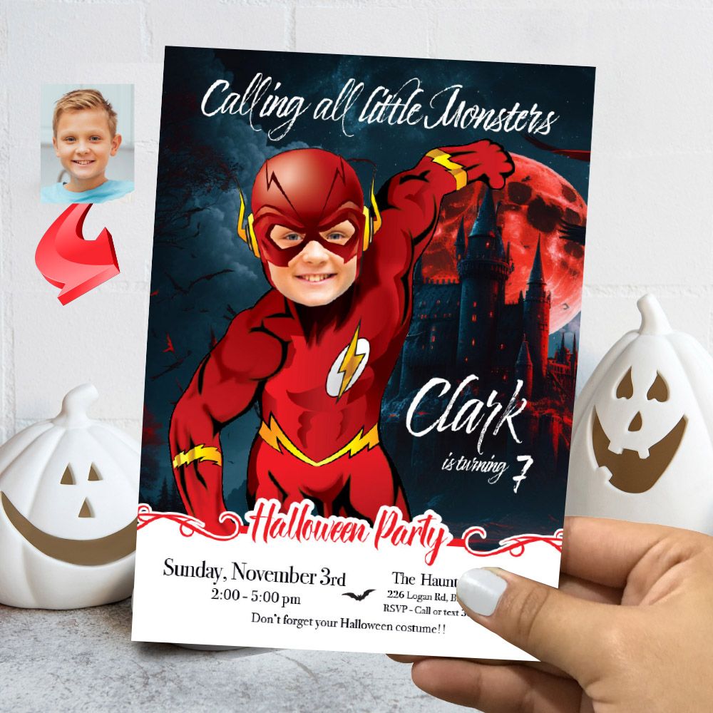 Flash Halloween birthday party template, Halloween Flash invite, Flash invitation for Halloween party, Spooky Flash evite. 2071