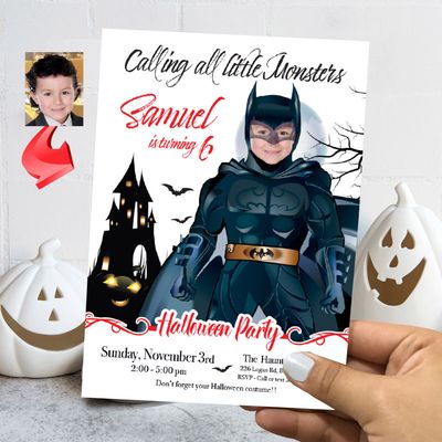 Batman Halloween birthday Invitation, Halloween Batman template, Batman invitation for Halloween party, Spooky Batman flyer. 2074