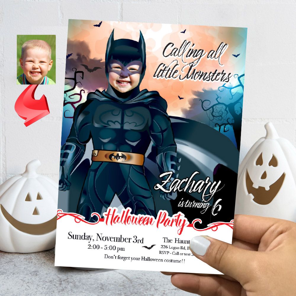 Batman Halloween birthday party template, Halloween Batman invite, Batman invitation for Halloween party, Spooky Batman evite. 2075