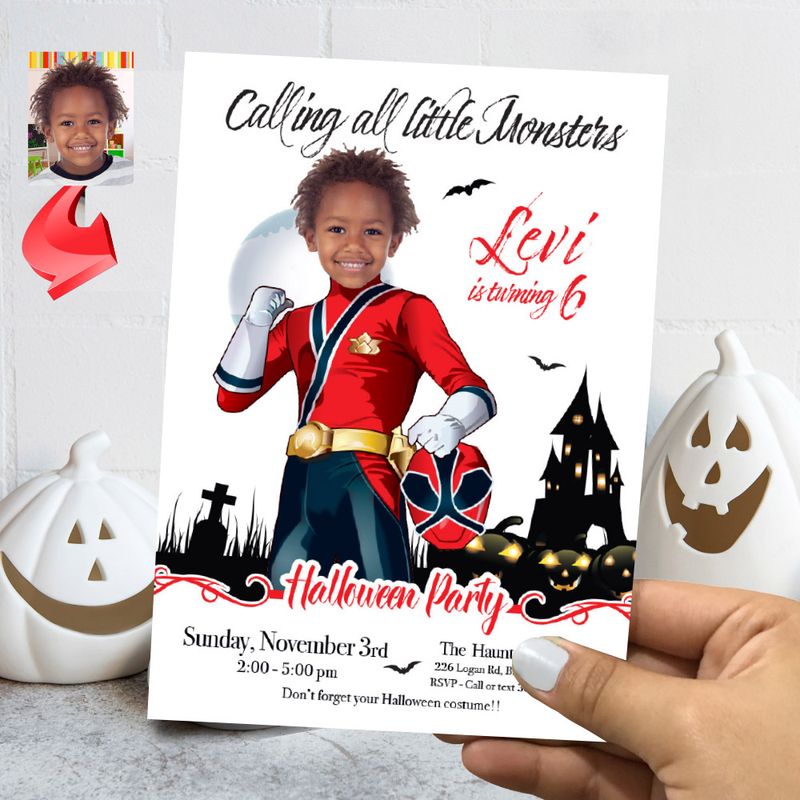 Power Rangers Halloween party Invitation, Power Rangers Halloween template, Power Rangers Halloween themed party. 2089