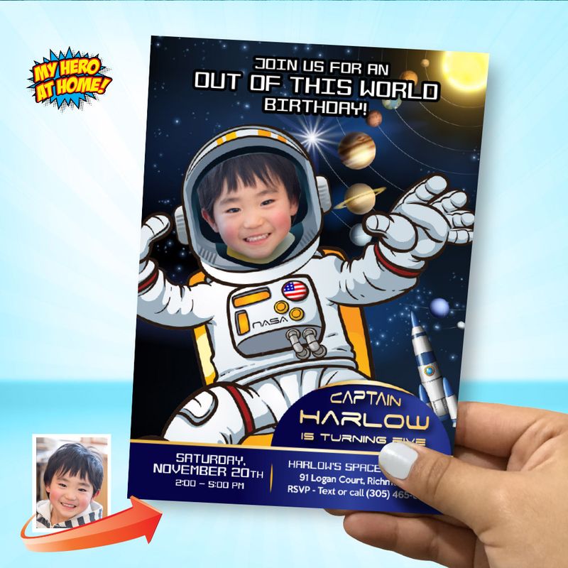 Astronaut birthday party Invitation with photo, Out of this world birthday invitation, Outer Space birthday, Astronaut Digital Invite. 235