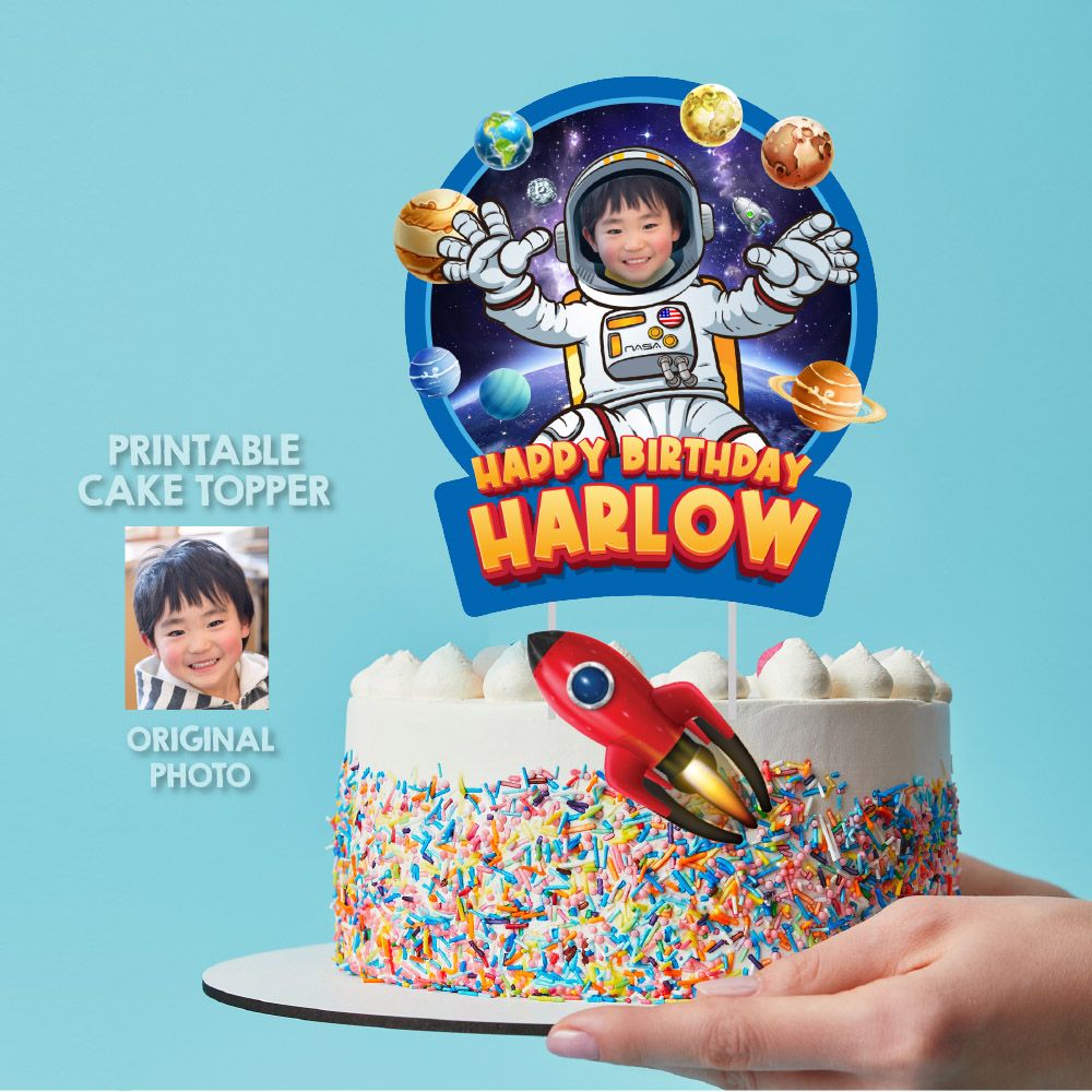 Astronaut Cake topper with photo, Printable Astronaut cake decoration, Astronauts personalized cake prints, Astronauts DIY Cake decor. 2097A