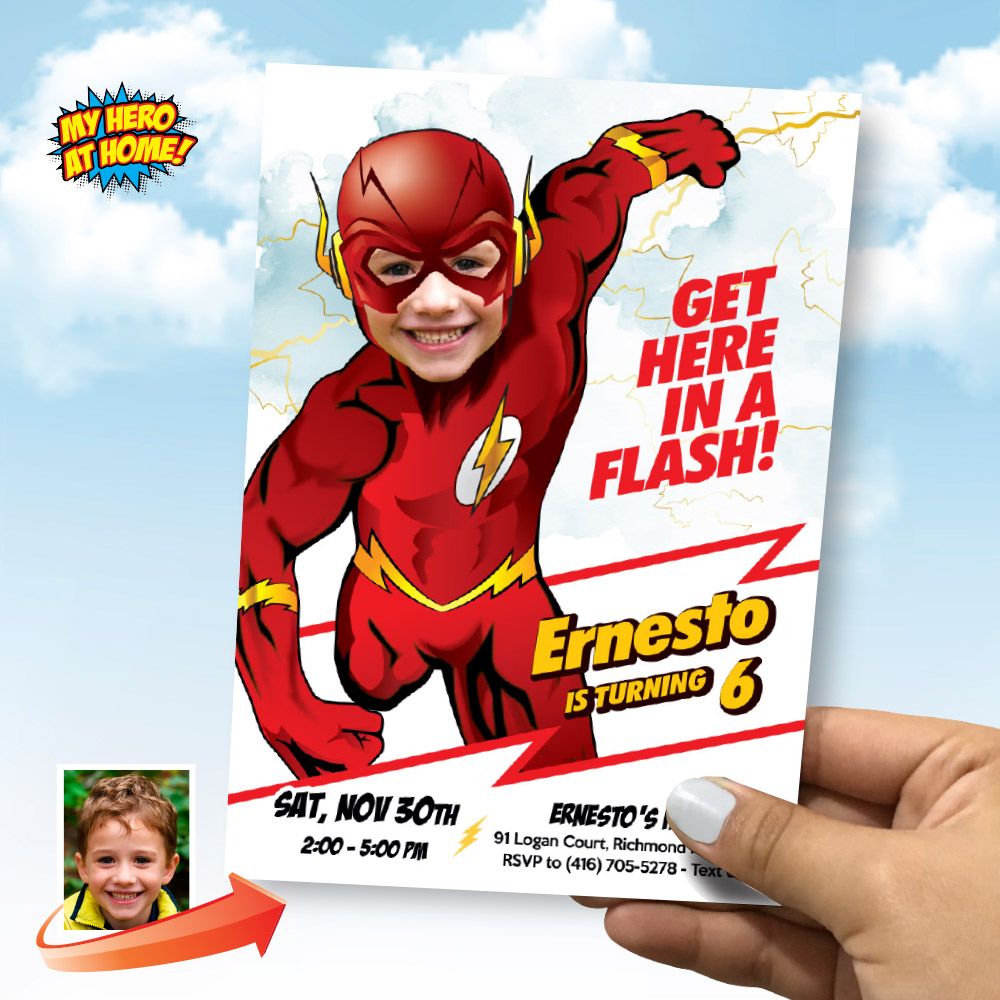 Flash birthday invitation with photo, Get here in a Flash birthday Invitation, Flash party template, Flash Digital flyer. 2100