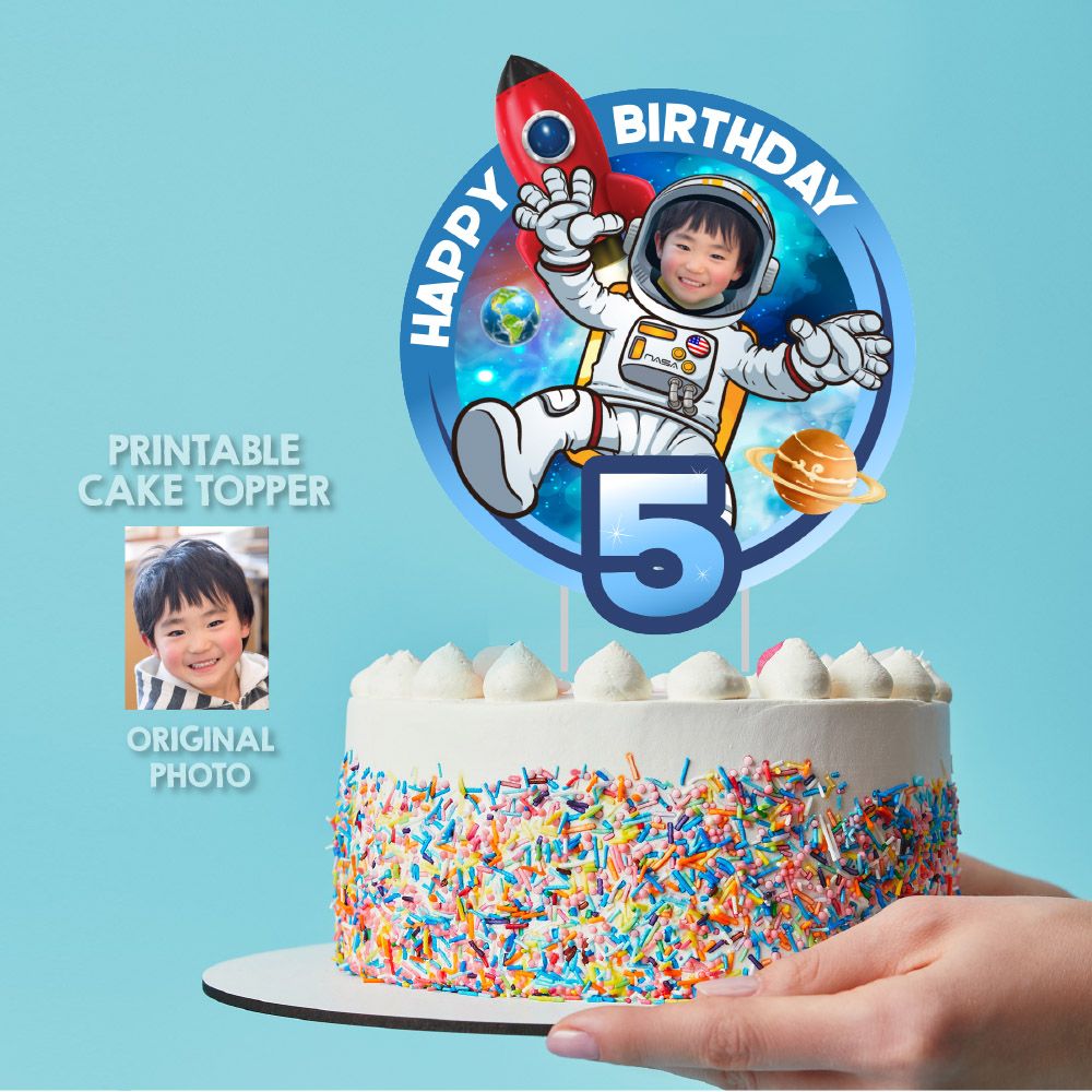 Outer Space Cake topper with photo, Printable Astronaut cake decor, Outer Space cake prints decor, Astronaut Cake topper wit photo. 2097B