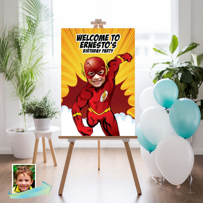 Flash Welcome sign with photo, Welcome sign Flash party, Flash welcome party sign, Flash Birthday Sign. 2101