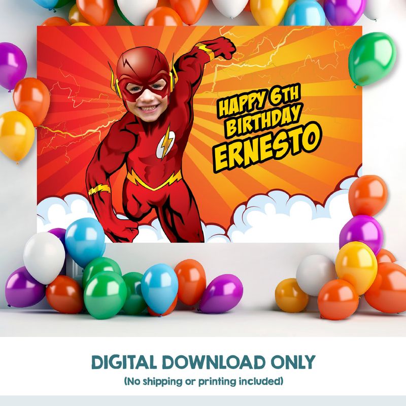 Flash Banner with photo, Custom Flash Birthday Backdrop, Flash Party Banner, Flash Backdrop, Flash party decor. 2103