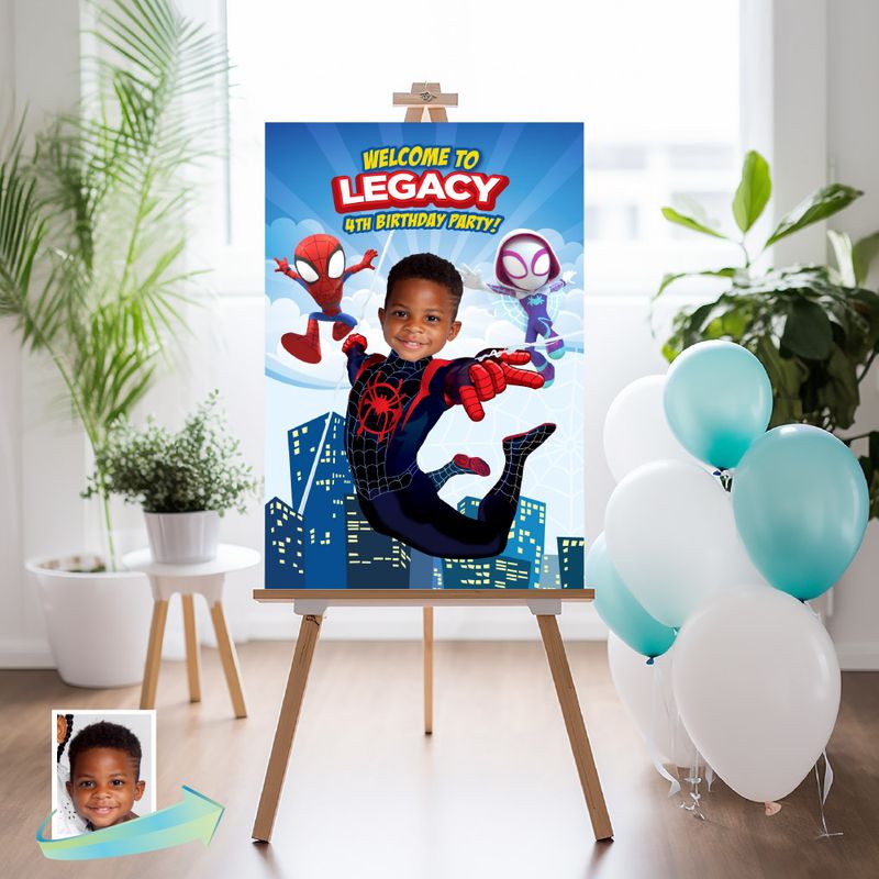 Spidey-Spin Welcome sign with photo, Spidey-Spin and his amazing friends Welcome sign with photo, Spidey-Spin welcome party sign. 2104